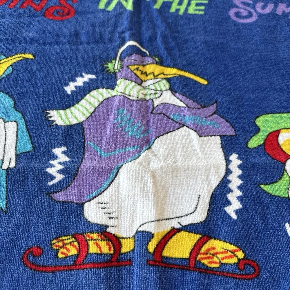 Cotton Beach Towel Vintage Penguins 52x29 Davidson Cotton Company